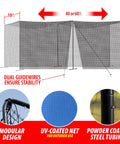 60 Foot Batting Cage Complete Package With Frame And Netting, Easy-Collapsible Baseball And Softball Practice Enclosure shown with net and frame details