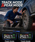 Heavy Duty Digital Torque Wrench Set Featuring 1/2 And 3/8 Inch Drives For Motorcycle And Car Engines in use, showing peak and track modes.