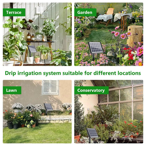 49Ft Solar Drip Irrigation System No Fuss Auto Watering Kit For 15 Pots in terrace, garden, lawn, conservatory settings