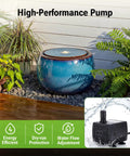 9 Inch Outdoor Ceramic Water Fountain With LED Light Round Bubbler Water Feature Eastern Style Waterfall Blue Garden Decor