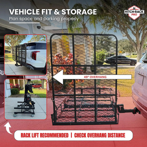 Heavy Duty 2 Inch Hitch Cargo Carrier For Electric Trikes With Folding Ramp And Tail Lights, Steel Platform, 250 Lb Capacity, Easy Roll On Loading, Beast Trike Hauler, Model SD 32-65 Carrier Only, 49-inch overhang