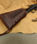 Premium Leather Gun Shell Holder Buttstock With Canvas Recoil Pad Extension for shotguns and rifles on fabric