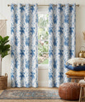 Blue Floral 100 Percent Blackout Curtains 2 Panels With Grommet Top 84 Inches Long Thermal Window Treatments Rose Pattern Sound Reducing For Living Room OEKO TEX Certified W52 X L84 installed in a living room