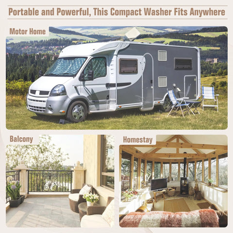 Portable Twin Tub Washing Machine Featuring A 28 Lb Washer And Spin Dryer Combo For Straight Up No Sweat Laundry Simultaneous Wash And Spin Cycle Compact Design For Busy Households in a motor home, balcony, and homestay settings.