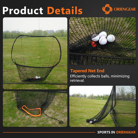 Batting Cage Door Net 9x13 Ft With Sock Style Baseball Net And 20 D Shape Carabiners For Pitching Machines, net details