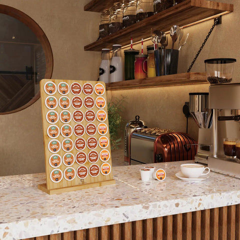 Bamboo K Cup Holder Storage Organizer Holds 35 Coffee Pods For Countertops In Coffee Bars Offices And Kitchens