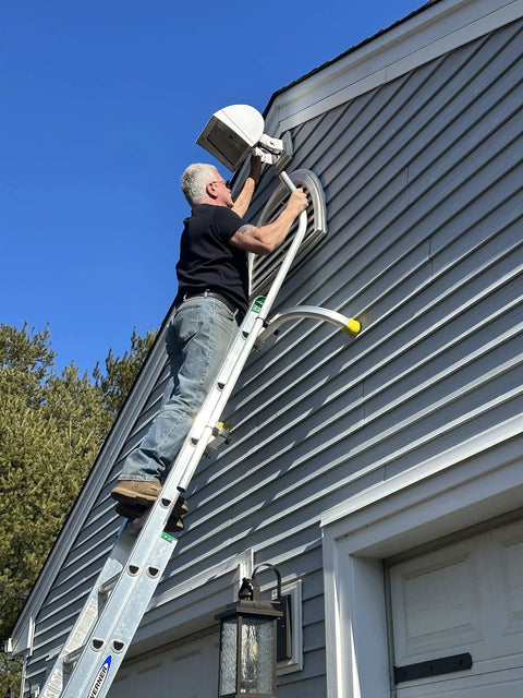 Extension Ladder Standoff Stabilizer Featuring Walk Through Safety Rails For Legit Fall Protection And Hella Smooth Footing On Uneven Sides Or Nasty Rooftop Edges