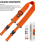 SnapLock Pro Guitar Strap with Quick Release Buckle and Screw Fasten Ends, Handy Quick Fetch Pick Holder, Adjustable 38 to 57 Inches, Fits Bass and Electric Guitars, Orange Gift for Guitarists