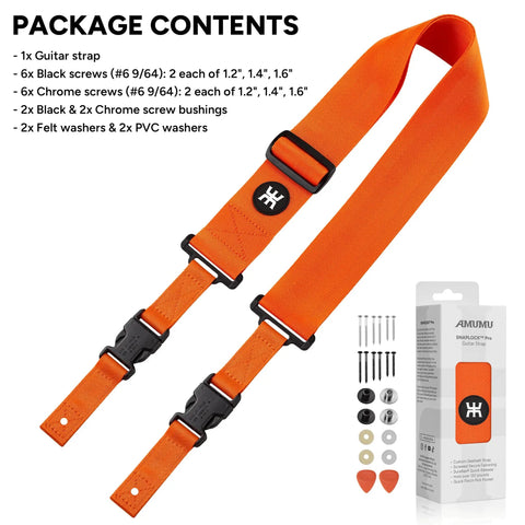 SnapLock Pro Guitar Strap with Quick Release Buckle and Screw Fasten Ends, Handy Quick Fetch Pick Holder, Adjustable 38 to 57 Inches, Fits Bass and Electric Guitars, Orange Gift for Guitarists