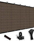 90 Percent Sun Block Shade Cloth With Grommets For Outdoor Patio 8x10 Feet Pergola Shade Cover Mesh Tarp Sun Screen Mocha displayed with accessories