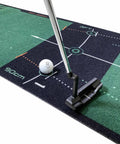 Golf Putting Training Mat For Indoor Practice 13 Ft Green With Realistic Medium To Fast Green Feel shown with putter and ball