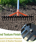 Heavy Duty Garden Rake With 17 Tempered Spring Steel Tines And 62 Inch Stainless Steel Adjustable Handle on soil