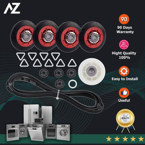 Dryer Repair Kit With Drum Rollers, Belt And Idler Pulley Replacement Set Fits Duet Front Load Dryers And WED Series