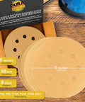 Variety Pack 5 Inch Gold Sanding Discs With 8 Hole Dustless Hook And Loop Backing 10 Each Of 60 80 120 220 320 Grits Box Of 50