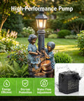 47-Inch Outdoor Water Fountain With 3-Tier Boy And Girl Resin Waterfall, Calming Water Sounds And Warm LED Lights in garden