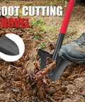 Drain Spade Garden Shovel With Root Saw And Ergonomic Oval Steel Handle cutting roots in dirt