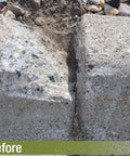 Damaged concrete sidewalk before using Concrete Patch And Repair Mortar For Sidewalks Driveways And Curbs, Fast Setting Exterior Patch Kit.