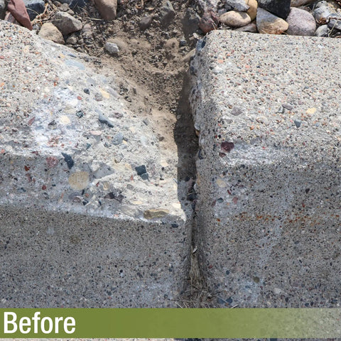 Damaged concrete sidewalk before using Concrete Patch And Repair Mortar For Sidewalks Driveways And Curbs, Fast Setting Exterior Patch Kit.