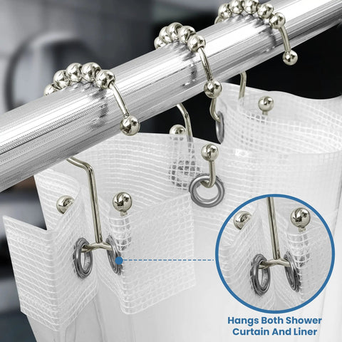 Double Glide Shower Curtain Hooks Set Of 12 Stainless Steel Rust Proof Nickel Finish