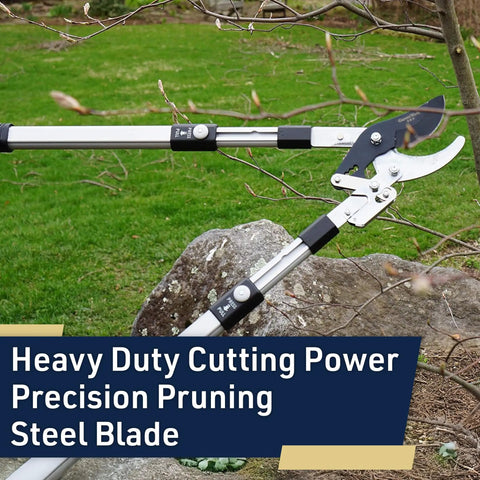 Double Ratcheting Bypass Loppers For Beefy Tree Trimming with extendable handles shown cutting a branch outdoors