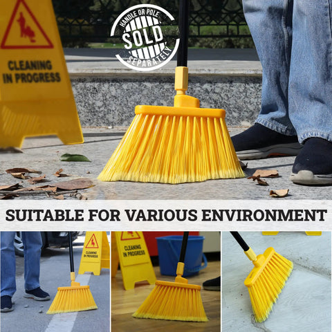 Heavy Duty Replacement Angle Broom Head With Flagged Stiff Bristles Sweep Up Grime And Dust Slick In Tight Corners And Crevices 13 Inch Wide Cleaning Path Built Tough For Quick Cleanup on outdoor surface.