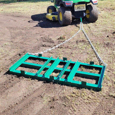 Tow Behind Drag Harrow Driveway Grader For Riding Mowers, Heavy Duty Lawn And Landscape Rake, 4 Ft Grading Tool on grass