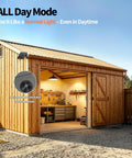 Wooden shed with open door showing Solar Pendant Lights Indoor Outdoor With Remote All Day And Night Modes 4000mAh Battery inside