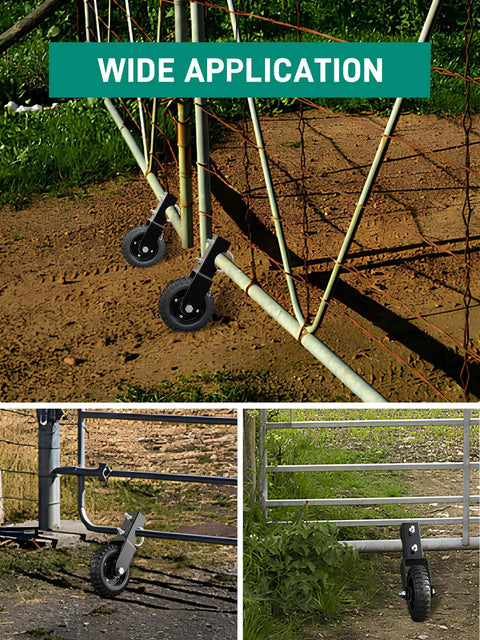 6 Inch Gate Wheel Heavy Duty Caster For Metal Gate Tubes 330 Lb Capacity Under Mount Sliding Gate Roller installed on farm fence