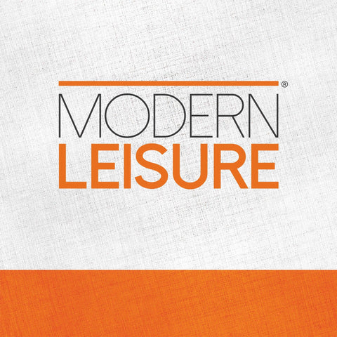 Modern Leisure brand logo on textured background, representing quality products like the Beefy Weatherproof Outdoor Loveseat Cover For 82.5 Inch Wide Sofa Up To 38 Inch Deep And 38.25 Inch High, All Weather Patio Furniture Protector In Gray Atmosphere, Heavy Duty Protection With Easy Storage Sack.