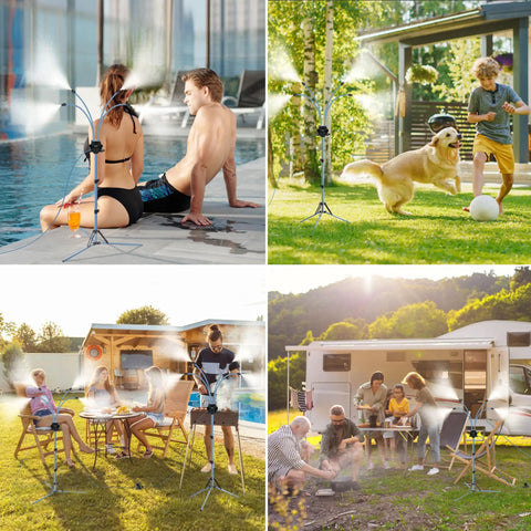 Adjustable Height Standing Misting System For Outdoor Patio Cooling Ranging 2.6 To 5.3 Feet Portable Water Mister in various settings