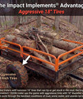 1500 Lb ATV UTV Tractor Trailer With Solid Steel Floor, Rugged Tires, Pivoting Tongue loaded with logs in forest