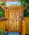 Rock Solid Iron Thumb Latch With Matte Black Galvanized Steel Finish Six Inch Throw Heavy Duty Gate Closure Lock Pack Of 24 on wooden garden gate.