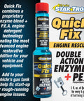 Fast Acting Fuel System And Injector Cleaner Quick Fix For Rough Idles Smooth Ride Gas Tank Additive Featuring Advanced Enzyme Formula To Clear Out Dirt And Bring Your Engine Back To Life Pack Of Two in a blue bottle with red cap and label.
