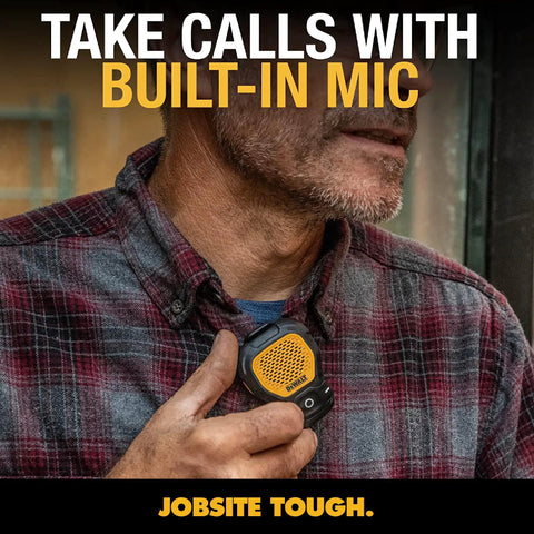 Wearable Clip On Bluetooth Speaker For Job Sites, Water Resistant Portable Speaker With Built In Mic For Hands Free Music And Calls
