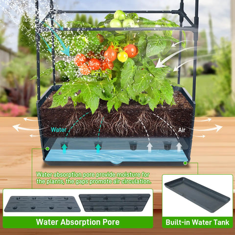 Two Pack Raised Garden Bed Tomato Planter Box With Trellis 43.4 Inch Self Watering Cage for plants with water absorption system