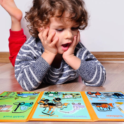 Child playing with Travel Ready Magnetic Puzzles For Toddlers Ages 1 To 3 And 2 To 4, Excavator Refrigerator Magnets Set