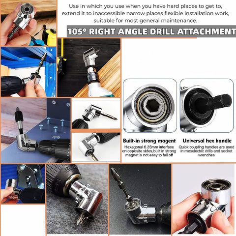 Pro Grade 31 Piece Flexible Drill Bit Extension Kit with 105 Degree Right Angle Attachments and rotatable joint sockets