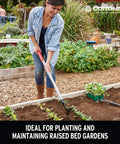 Person using Extended Reach Hoe And Cultivator All In One Garden Tool For Weed Busting And Soil Loosening with long handle