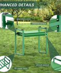 Wide Garden Kneeler and Seat With 2.36 Inch Thick EVA Cushion Heavy Duty Kneeling Bench, metal frame in lawn setting with details.