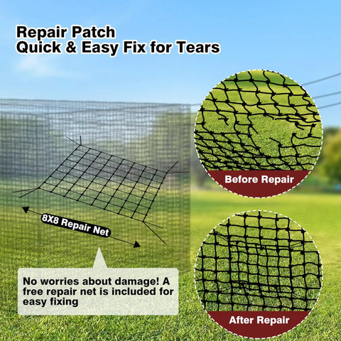 Heavy Duty Square Batting Cage Net For Baseball And Softball Training, Tear Resistant HDPE Netting With UV Coating Repair Patch