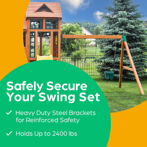 Heavy Duty Steel A Frame Swing Set Brackets Kit With Hardware Two Pack For Outdoor Wooden Swingset Built To Last Premium Quality Solid Welded Joints Easy Install Green Powder Coated Finish Includes Wood Screws And Washers