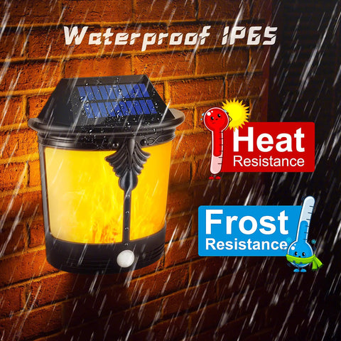 2 In 1 Solar Wall Lights Outdoor Pack Of 2 with Motion Sensor Flickering Flame mode and waterproof design in rain
