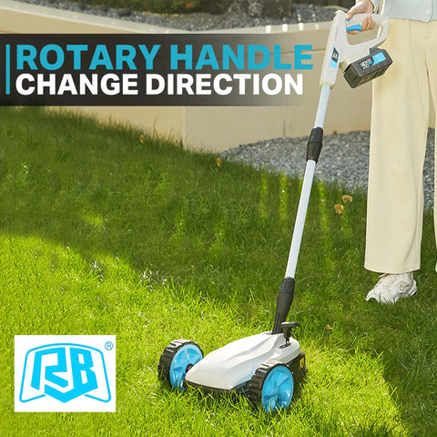 40V 9 Inch Cordless Lawn Mower With Battery And Charger For Small Yards Ultra Lightweight And Compact Brushless Motor For Low Maintenance Mulching Easy Start No Fuss For Small Lawns Up To 540 Sq Ft, handle angle shown