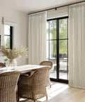 Sand Beige Linen Curtains 102 Inches Long for Living Room Two Panels 50 by 102 Inch Pinch Pleated Drape installed on patio door