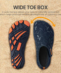 Kids Barefoot Water Shoes With Kid Friendly Wide Toe Box for Swim Beach Pool Kayak Hiking and Camping on sandy background