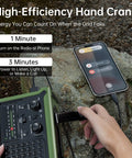 Person using hand crank on Emergency Solar Radio With Hand Crank And 12000mAh Battery Pack, NOAA AM FM Weather Radio, charging phone