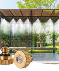 Brass Misting Nozzles Pack With O Rings 0.012 Inch Orifice 10 By 24 UNC shown installed in a patio cooling system.