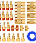 Solid Brass Air Fittings Kit With One Quarter Inch NPT Couplers And Plugs, Thirty Piece Industrial Quick Connector Set