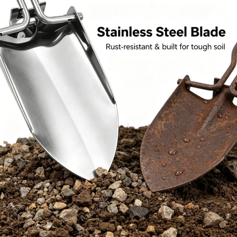 Ultra Portable Folding Shovel For Camping And Garden Tasks Mini Trowel stainless steel blade comparison on soil
