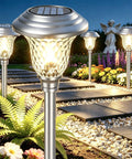 8 Pack Solar Pathway Lights With Auto Sensor Color Changing White To Multicolor Glass Stainless Steel Outdoor Landscape Lighting for yard